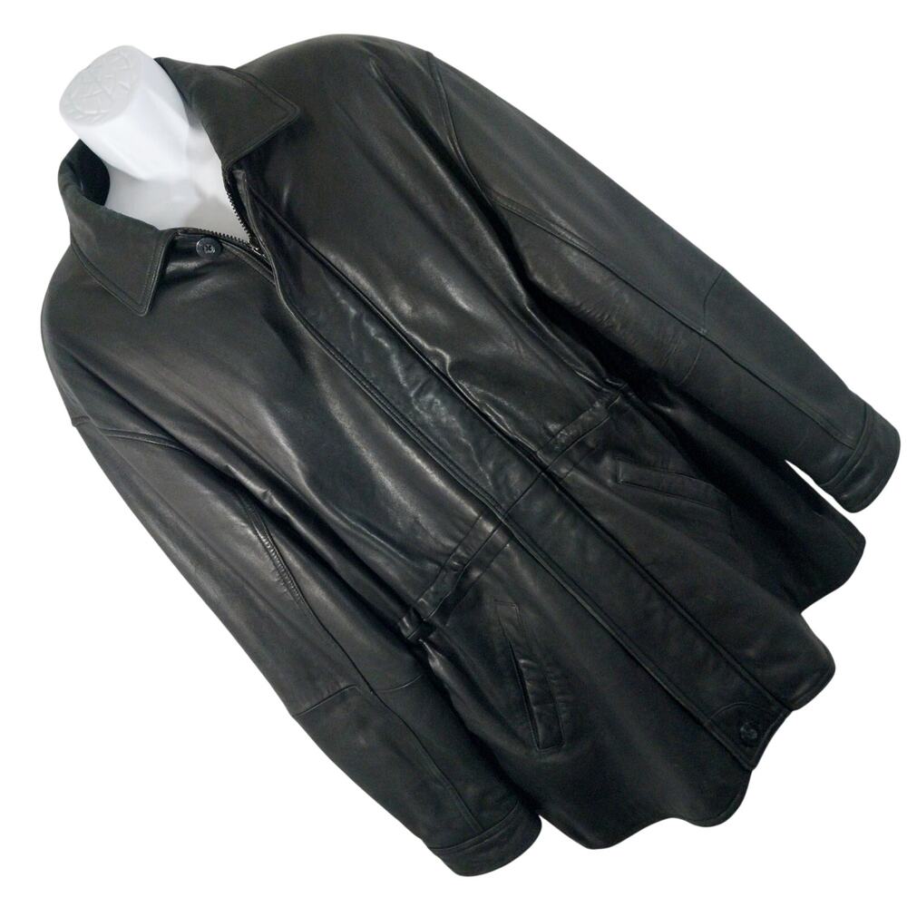LORD & TAYLOR! RICH BLACK SUPER SUPPLE GENUINE LEATHER DRAWSTRING COAT! SZ L